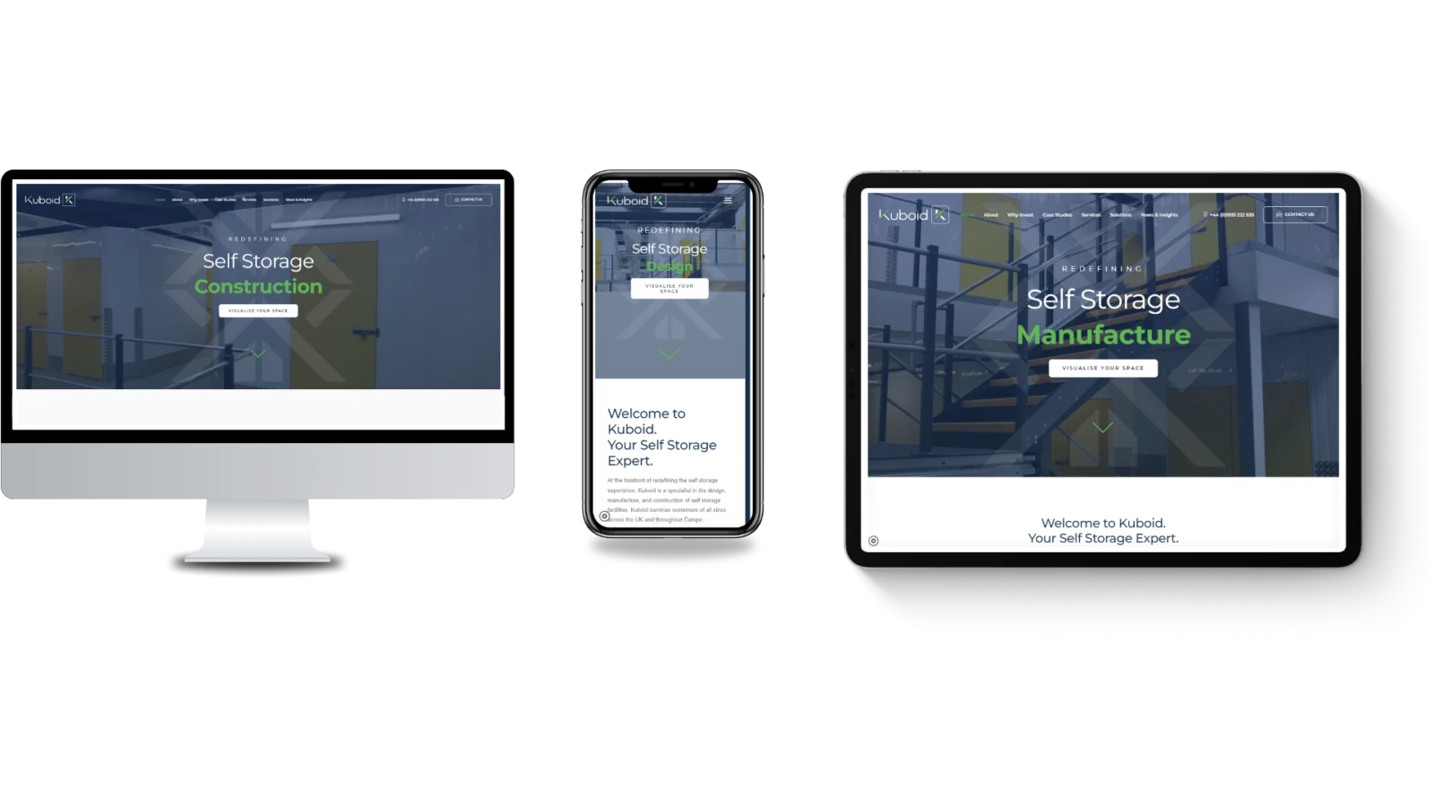 Building a Brand with Simone: Kuboid’s Marketing Strategy 3 The Kuboid self storage website displayed across desktop, phone and tablet screens