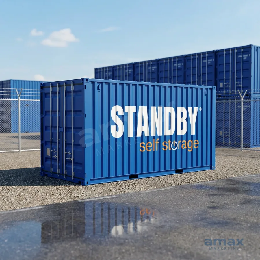 Container storage unit shown in a real setting